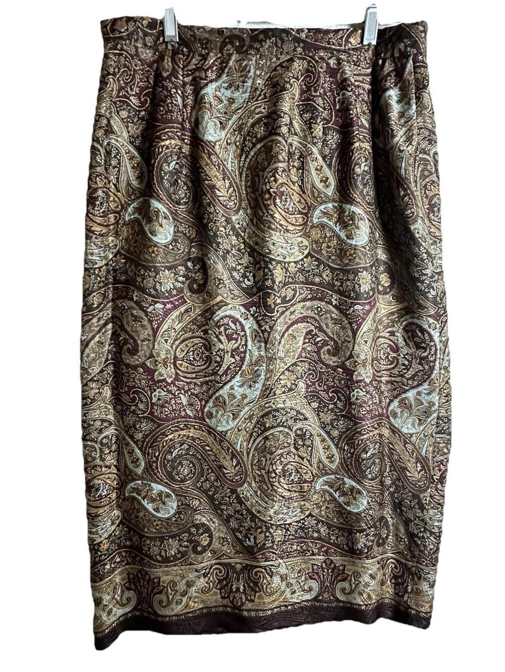 Vintage TALBOTS Paisley Wrap Skirt Silk Brown Maroon Boho Maxi Jacquard Size 16 - Picture 5 of 11